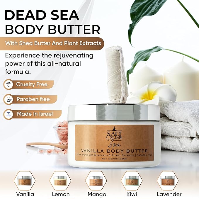 Salt Cellar Spa Mango Body Butter for Women, Made with Dead Sea Minerals, Shea Butter and Plant Extracts, Luxurious Skin Rejuvenation and Moisturization, Made in Israel, Cruelty-Free, Paraben Free