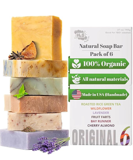 ILS Soap co. Original 6 Formulas - All Natural Bar Soap for men and women - Plant Based, Cold Process and Handmade in the USA for All Skin Types and conditions for face and body (6 Pack)