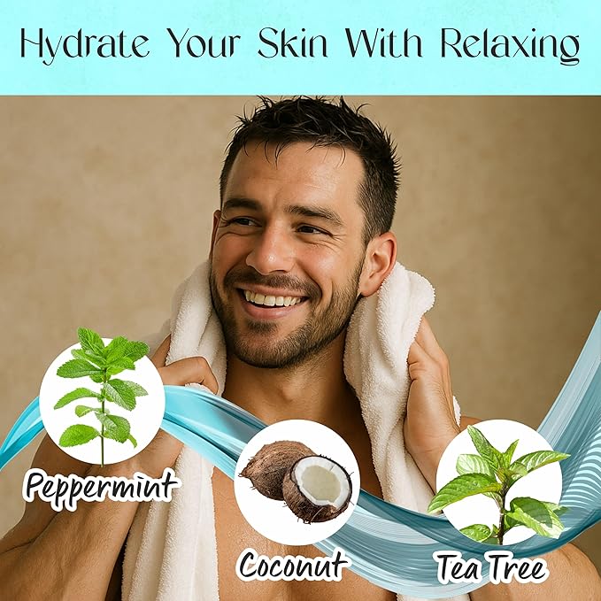 AnatoliaDaphne Fresh Ice Peppermint Body Wash and Shower Gel for MEN with Vitamin E for Jock Itch, Eczema, Ringworm, Body Odor, Body Wash Men with Added Body Oils, LARGE 20.2 FL Oz Bottle