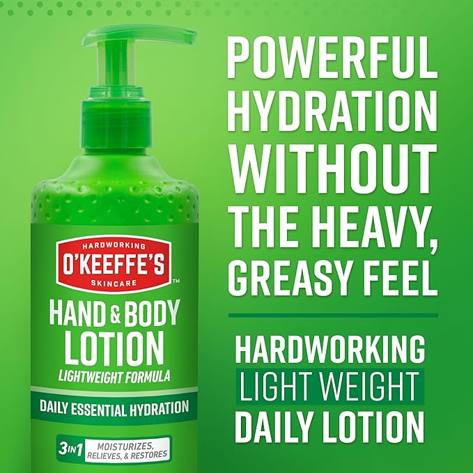 O'Keeffe's Hand and Body Lotion with Glycerin and Shea Butter - 12 oz Pump (1 Pack) - Daily Essential Hydration, Heals & Relieves Extremely Dry Skin