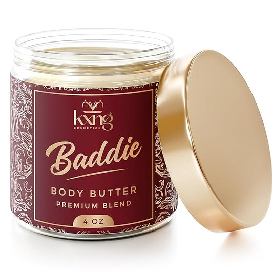 KXNG Cosmetics, Body Butter, Organic Skin Care for Men and Women, Body Moisturizer Lotions and Creams, Raw Shea Butter, Cocoa Butter, Mango, Coconut Oil, Hand, Foot, All Skin Types (Baddie)