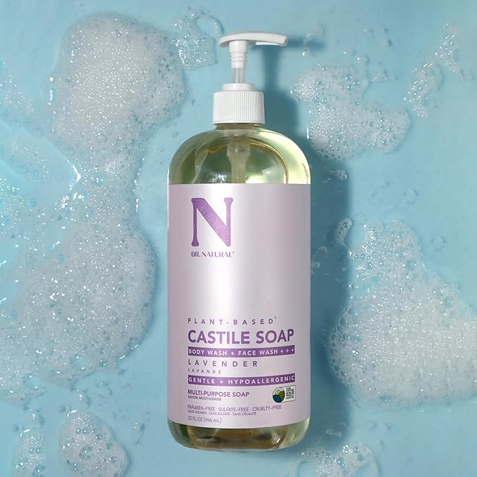 Dr. Natural Castile Liquid Soap, Lavender, 32 oz - Plant-Based - Made with Organic Shea Butter - Rich in Coconut and Olive Oils - Sulfate and Paraben-Free, Cruelty-Free - Multi-Purpose Soap