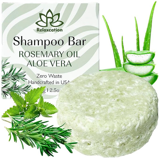 Organic Rosemary and Aloe Vera Solid Shampoo Bar for Hair Growth, Refreshing and Hydrating | Herbal Shampoo with Rosemary, Peppermint, Castor Oil, Argan Oil, and Betaine | USA (2.5 Ounce (Pack of 1))