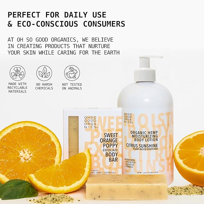 Natural Organic for Face and Body, Exfoliating & Moisturizing Soap Bar with Shea Butter, Coconut Oil and Essential Oils, 4oz Per Bar (Sweet Orange Poppy)