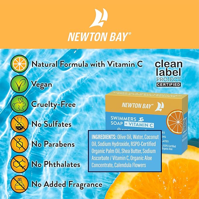Swimmers Soap + Vitamin C | All Natural Body and Face Wash Soap Bar | Neutralizes and Washes Away Chlorine After Swimming | Revitalizes Sensitive Skin | Single 4 Ounce Soap Bar