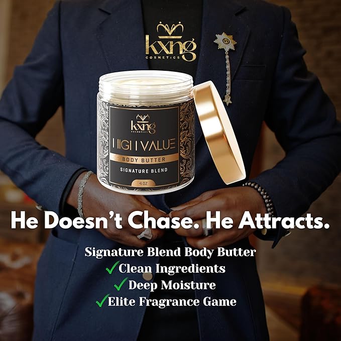 KXNG Cosmetics, Body Butter, Organic Skin Care for Men and Women, Body Moisturizer Lotions and Creams, Raw Shea Butter, Cocoa Butter, Mango, Coconut Oil, Hand, Foot, All Skin Types (High Value)