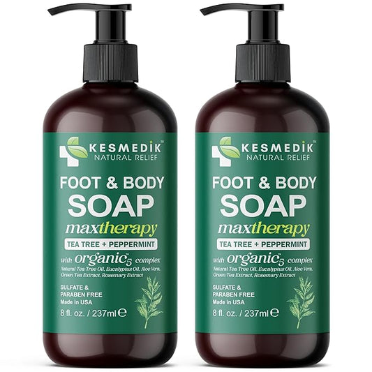 Tea Tree Oil Foot & Body Soap for Deep Cleansing, Anti Itch Body Wash, Fights Body Odor, Soothes Jock Itch, Athlete's Foot, Ringworm & Acne-Prone Skin, 2-Pack