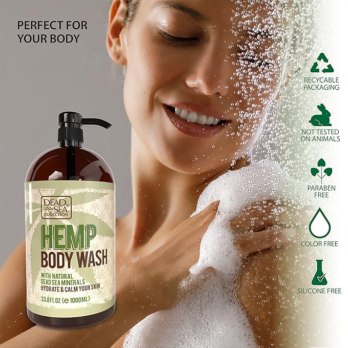 Dead Sea Collection Hemp Body Wash for Women and Men - with Pure Dead Sea Minerals and Hemp Seed Oil - Cleanses and Moisturizes Skin - Pack of 2 (67.6 fl. oz)