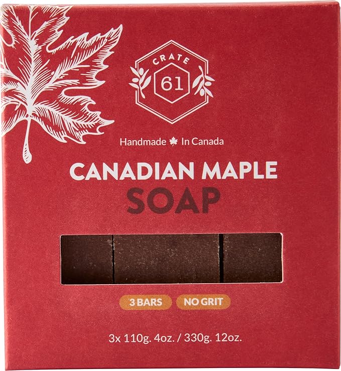 Crate 61, Handmade in Canada, Plant Based Cold Process Natural Bar Soap Cold Pressed For Face And Body, With Premium Oils (Canadian Maple)