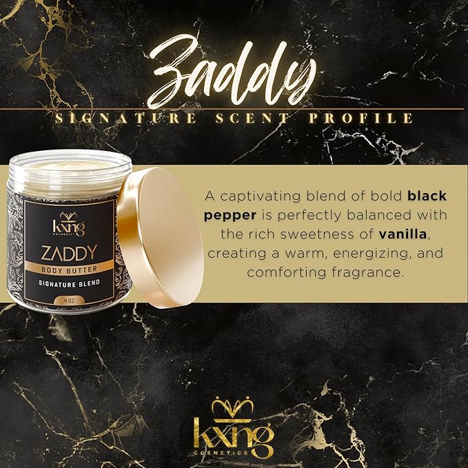 KXNG Cosmetics, Body Butter, Organic Skin Care for Men and Women, Body Moisturizer Lotions and Creams, Raw Shea Butter, Cocoa Butter, Mango, Coconut Oil, Hand, Foot, All Skin Types (Zaddy)