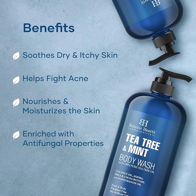 Botanic Hearth Tea Tree Oil Body Wash with Mint, 16 fl oz - Moisturizing, Soothing, Helps Control Fungal Infections, Deep Moisturization, Promotes Healthy Skin, Ethically Sourced