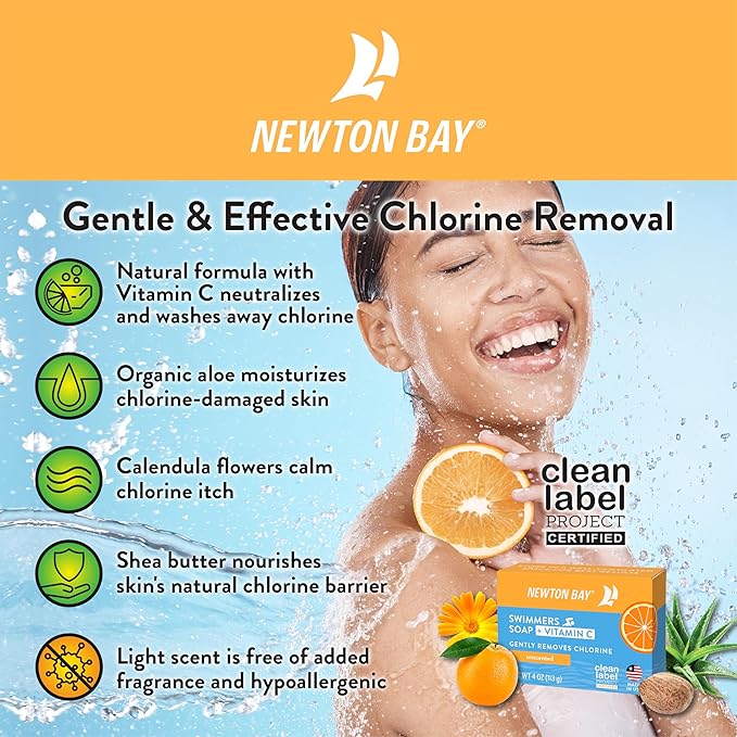 Swimmers Soap + Vitamin C | All Natural Body and Face Wash Soap Bar | Neutralizes and Washes Away Chlorine After Swimming | Revitalizes Sensitive Skin | 2-Pack of 4 Ounce Soap Bars