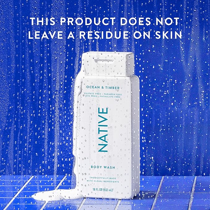 Native Body Wash Contains Naturally Derived Ingredients | For Women & Men, Sulfate, Paraben, & Dye Free Leaving Skin Soft and Hydrating | Ocean & Timber 18 oz - 2 Pk
