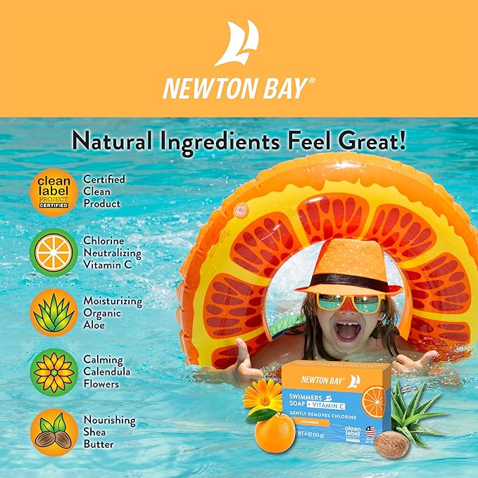 Swimmers Soap + Vitamin C | All Natural Body and Face Wash Soap Bar | Neutralizes and Washes Away Chlorine After Swimming | Revitalizes Sensitive Skin | 2-Pack of 4 Ounce Soap Bars