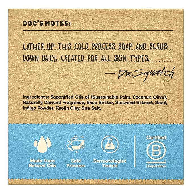Dr. Squatch Natural Bar Soap for Men - Cold Process Soap with No Harsh Chemicals - Coastal Mist (5 oz, 3-Pack)